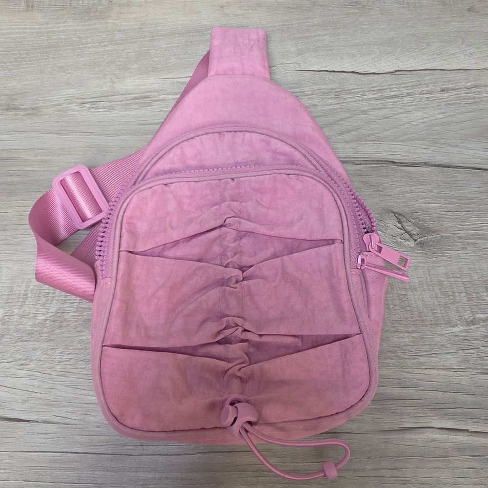 Rosy Lilac Mini Sling Bag Crossbody Backpack Multi Pocket Travel Purse Pink